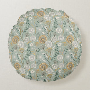 Elegant Vintage Botanical Dandelion Round Cushion