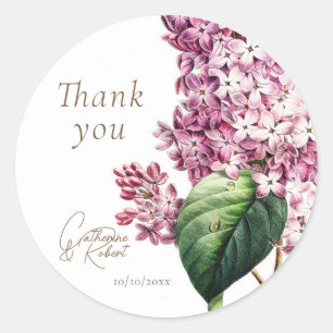 Elegant Vintage Botanical Lilac Names Thank You Classic Round Sticker