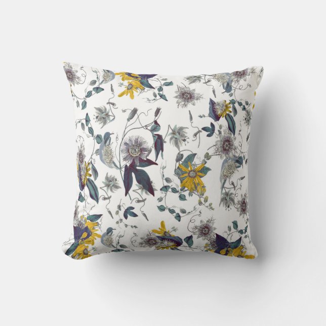 Elegant Vintage Botanical Passion Flowers Cushion (Front)