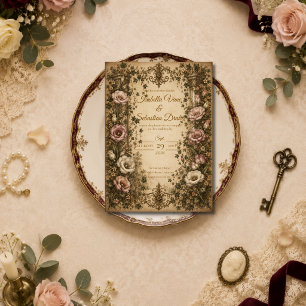 Elegant Vintage Botanical Wedding Invitation