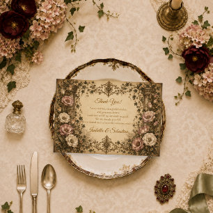 Elegant Vintage Botanical Wedding Thank You Card