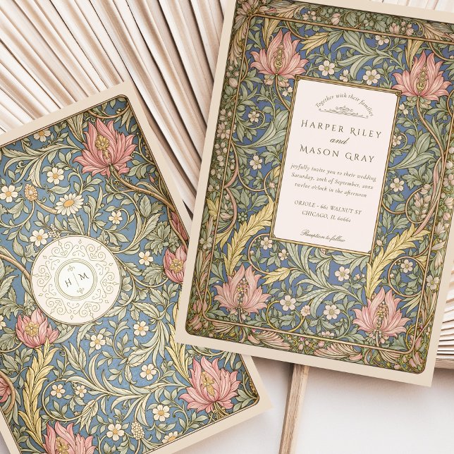 Elegant Vintage Botanical William Morris Wedding Invitation (Creator Uploaded)