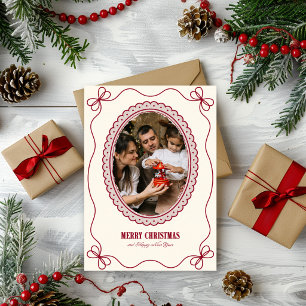 Elegant Vintage Bow Frame Photo Merry Christmas Holiday Card