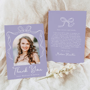 Elegant Vintage Bow Purple Photo Graduation Thank You Card