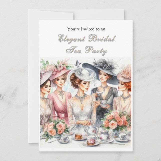 Elegant Vintage Bridal Tea Invitation (Front)
