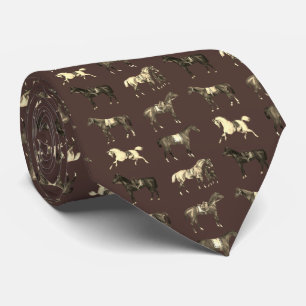 Elegant Vintage Brown Beige Saddled Horses Tie