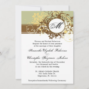 Elegant Vintage Brown Monogram Wedding Invite