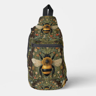 Elegant vintage bumblebee botanical floral art sling bag