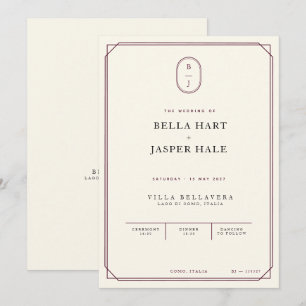 Elegant Vintage Burgundy Ivory Monogram Wedding Invitation