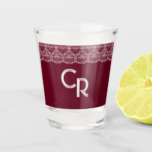 Elegant Vintage Burgundy Maroon White Lace Shot Glass