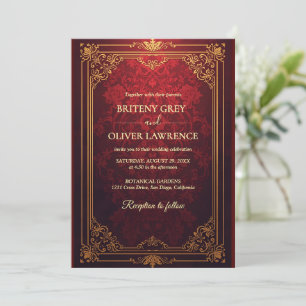 Elegant Vintage Burgundy red and Gold Wedding Invitation