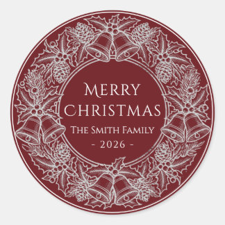 Elegant Vintage Burgundy Red White Christmas Holid Classic Round Sticker