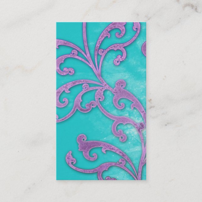 Elegant Vintage Business Card Verdigris Swirls Pur (Front)