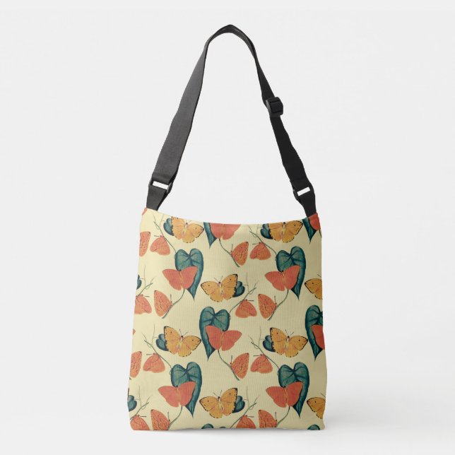 Elegant Vintage Butterflies and Leaves Pattern | Crossbody Bag (Front)