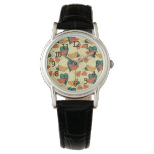 Elegant Vintage Butterflies and Leaves Pattern   Watch