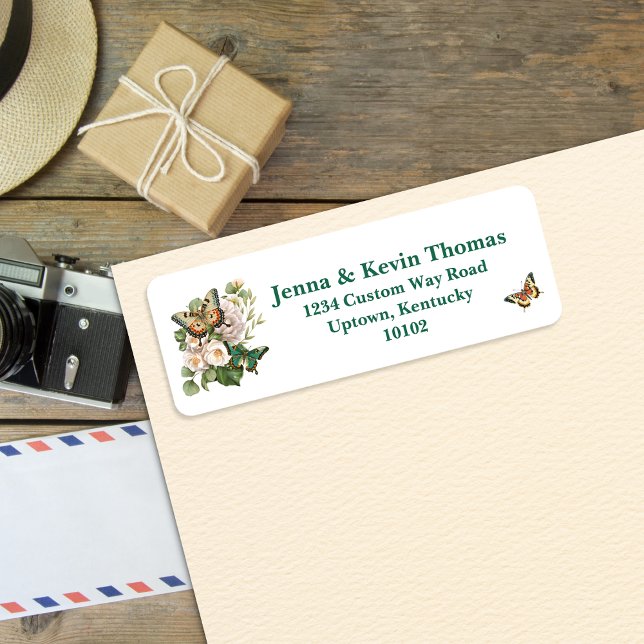 Elegant Vintage Butterfly & Flowers Retrun Labels (Customizable Name and Address!)