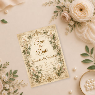 Elegant Vintage Calla Lily Wedding Save The Date