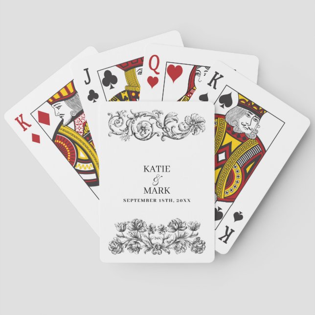 Elegant Vintage Calligraphy Script Wedding Favour Playing Cards (Back)