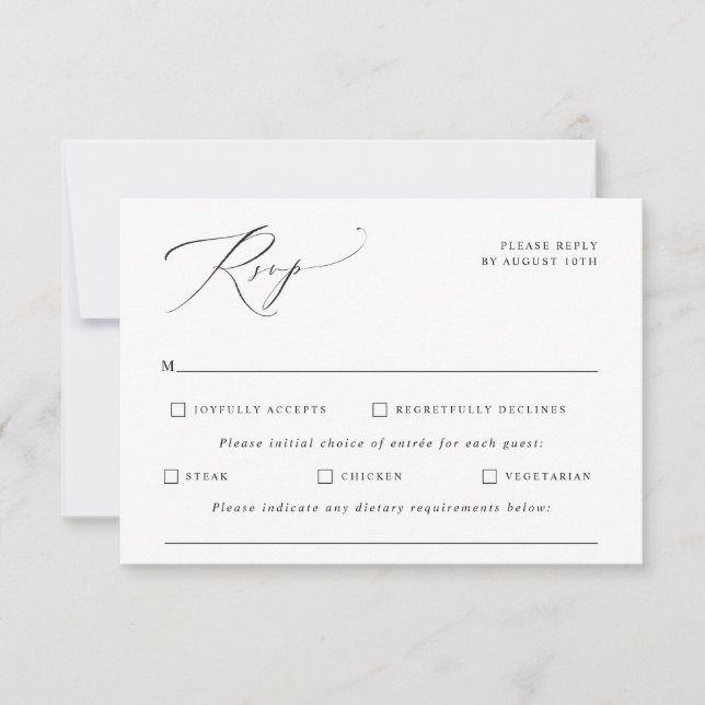 Elegant Vintage Calligraphy Wedding RSVP Card (Front)
