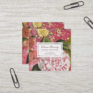 Elegant Vintage Camellia Floral Chic Square Business Card