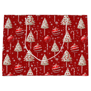 Elegant Vintage Candy Cane Red and White Large Gift Bag