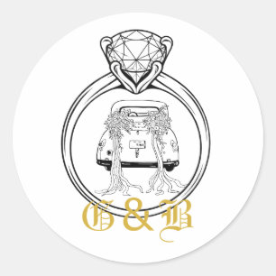 Elegant Vintage Car & Ring Wedding Stickers