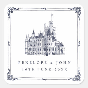 Elegant Vintage Castle Border Destination Wedding Square Sticker