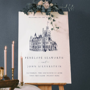 Elegant Vintage Castle Destination Wedding Acrylic Sign
