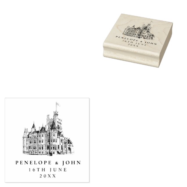 Elegant Vintage Castle Destination Wedding Rubber Stamp (Stamped)