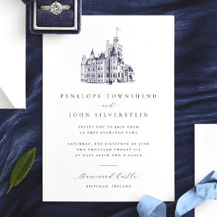 Elegant Vintage Castle Illustration Wedding Invitation