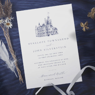 Elegant Vintage Castle Illustration Wedding Invitation
