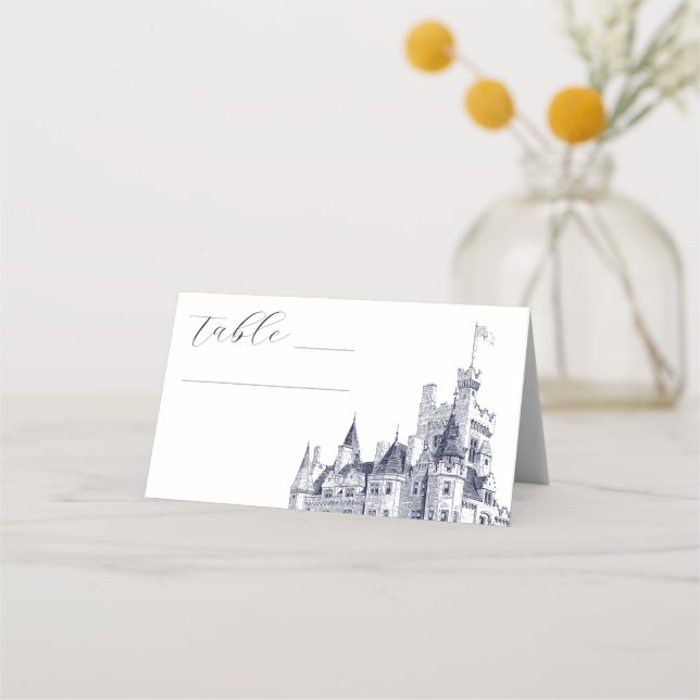 Elegant Vintage Castle Illustration Wedding Place Card (Front)