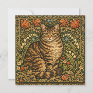 Elegant vintage cat floral botanical