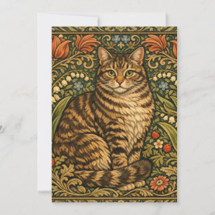 Elegant vintage cat floral botanical invitation