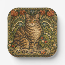 Elegant vintage cat floral botanical