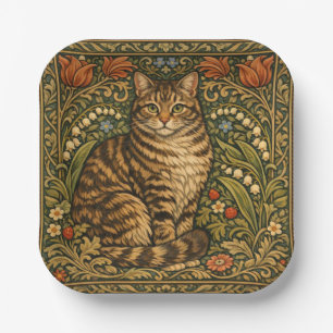 Elegant vintage cat floral botanical paper plate