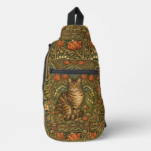 Elegant vintage cat floral botanical sling bag