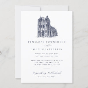 Elegant Vintage Cathedral Illustration Wedding Invitation