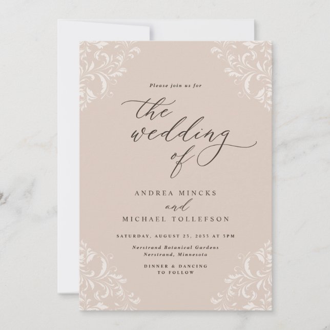 Elegant Vintage Champagne Tan Wedding Invitation (Front)