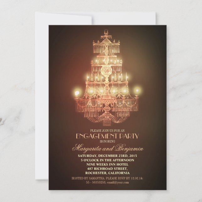 elegant vintage chandelier engagement party invite (Front)