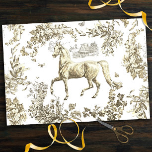 Elegant Vintage Chic Beige Horse Floral Toile Tissue Paper