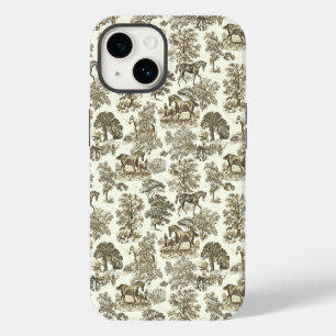 Elegant Vintage Chic Beige White Horse Toile iPhone 14 Case