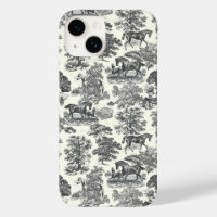 Elegant Vintage Chic Black White Horse Toile
