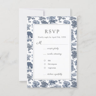 Elegant Vintage Chic Blue Horse Toile RSVP Card