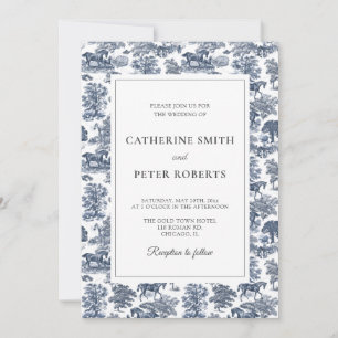 Elegant Vintage Chic Blue Horse Toile Wedding Invitation