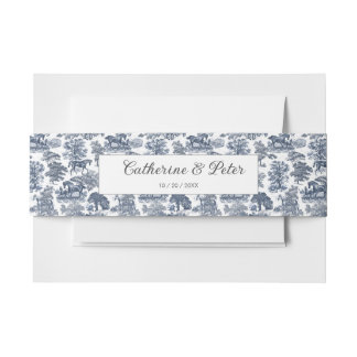 Elegant Vintage Chic Blue Horse Toile Wedding Invitation Belly Band