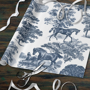Elegant Vintage Chic Blue Horse Toile Wedding Wrapping Paper