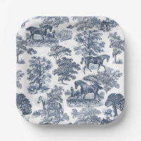 Elegant Vintage Chic Blue Horses Country Toile