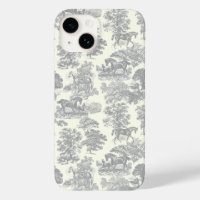 Elegant Vintage Chic Grey White Horse Toile