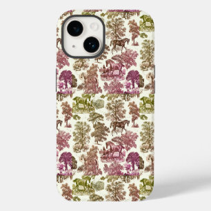 Elegant Vintage Chic Pink Gold Horse Toile iPhone 14 Case